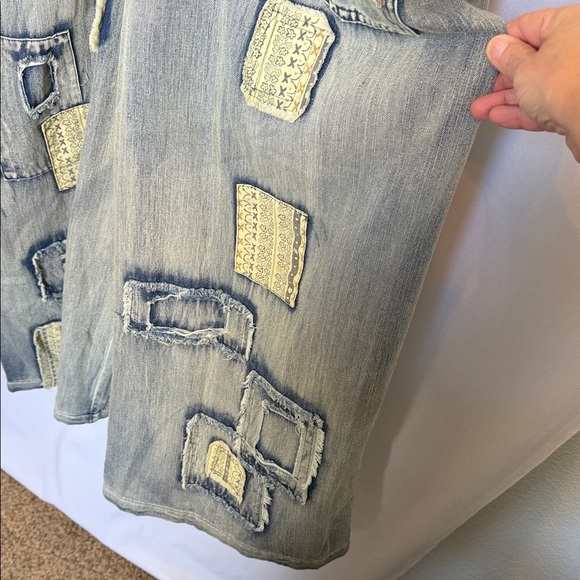 NWT Blue Velvet Wildflower Roads Embroidered Denim Overalls Size L Boho Vintage - Picture 11 of 16